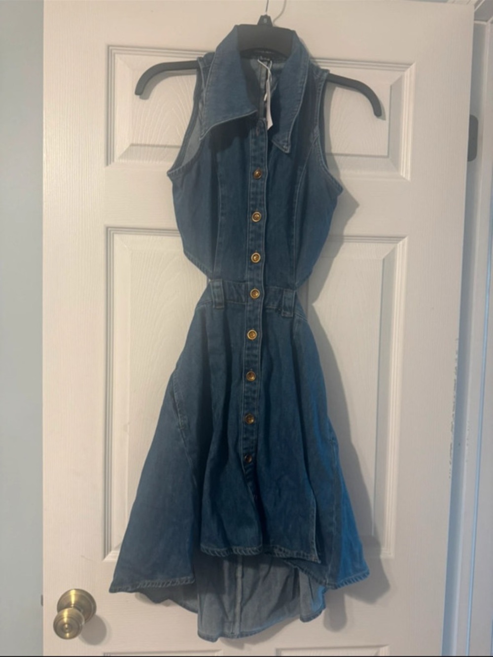 Sleeveless Button-Front Denim Midi Dress - Blue